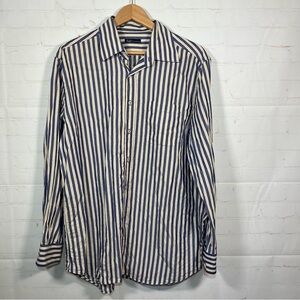 Gold Hart Schaffner Marx Button Up Shirt Mens Size XL Blue Striped Long Sleeve